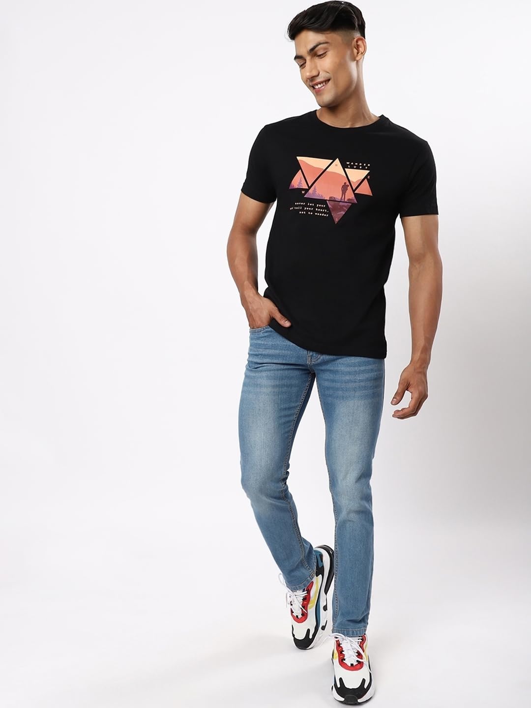 Bewakoof Mens Printed 100% Cotton T-Shirt - Regular Fit, Round Neck, Half Sleeves Black
