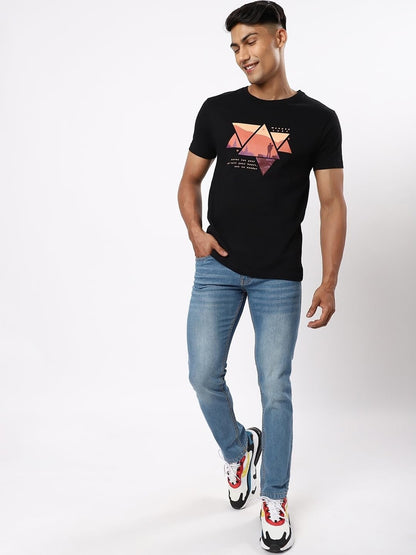 Bewakoof Mens Printed 100% Cotton T-Shirt - Regular Fit, Round Neck, Half Sleeves Black