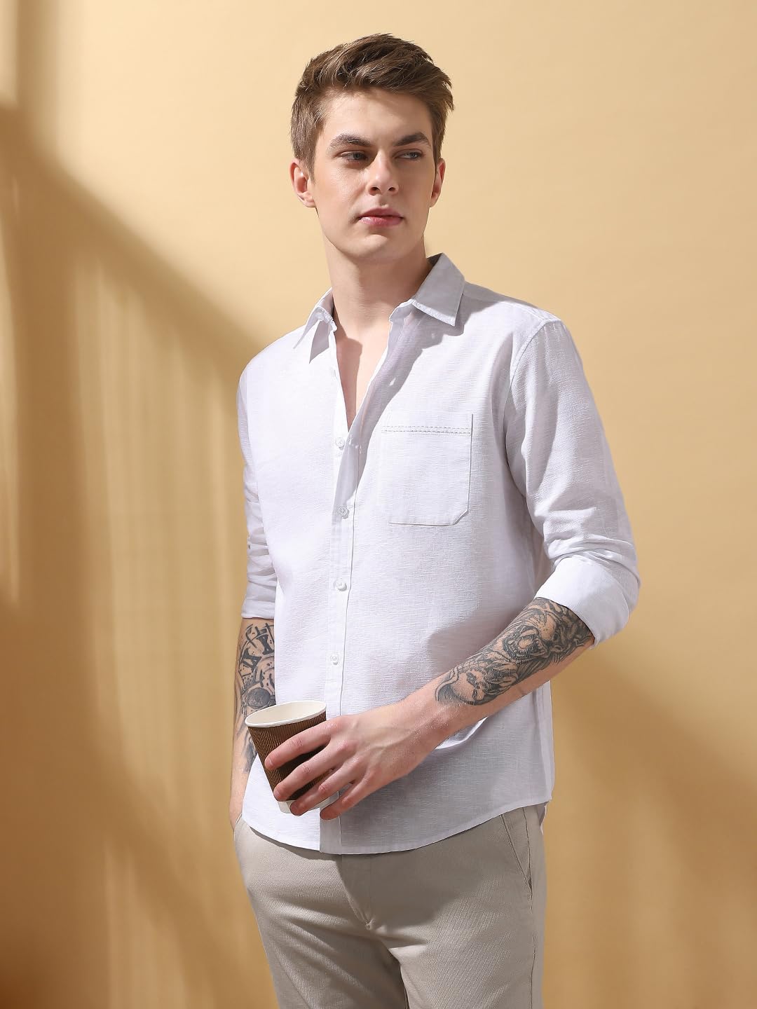 Dennis Lingo Men Regular Fit White Full Sleeves Cotton Casual Shirt