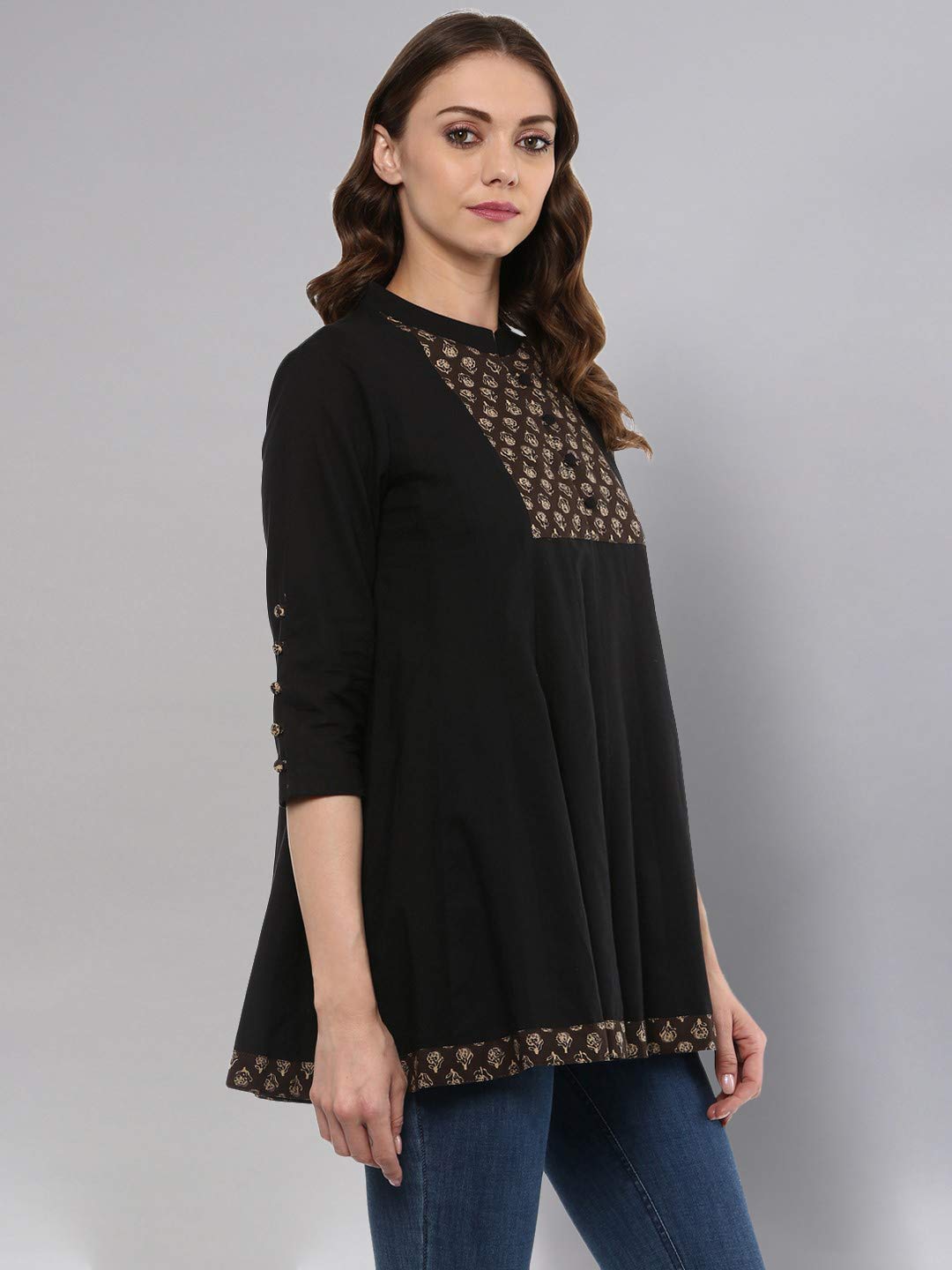 Idalia Womens Ethnic Wear Black Cotton Tunic Tops For Women Fashion