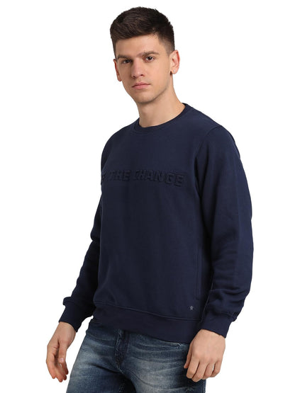 Turtle Men Knitted Slim Fit Full Sleeve Blue Sweatshirt