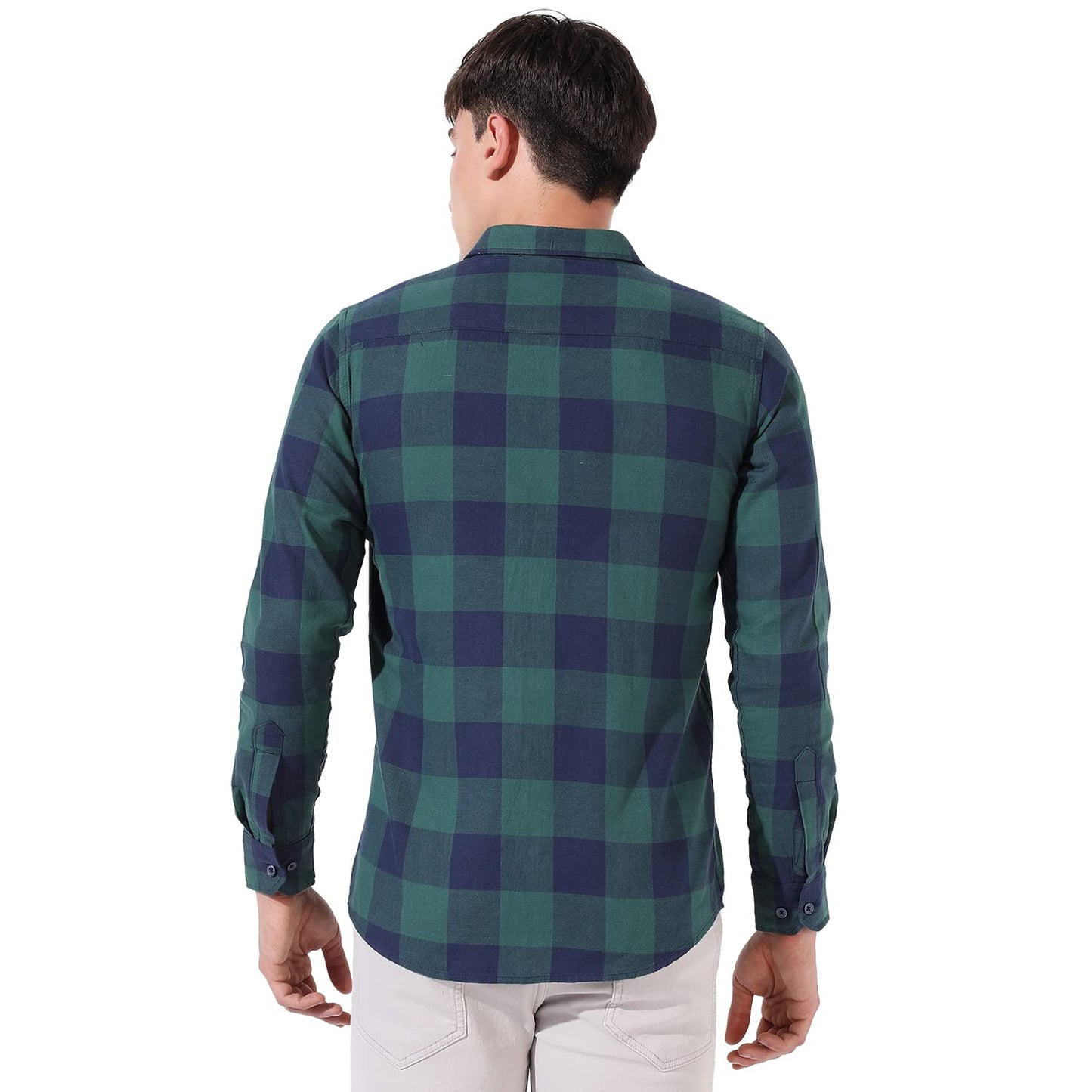 Campus Sutra Mens Green Checkered Button Up Collared Shirt for Casual Wear | Shirt Crafted with Regular Sleeve, Comfort Fit & H