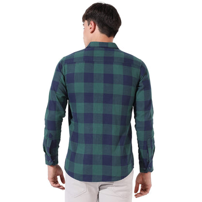 Campus Sutra Mens Green Checkered Button Up Collared Shirt for Casual Wear | Shirt Crafted with Regular Sleeve, Comfort Fit & H