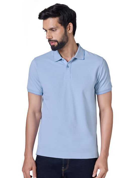 XYXX Accent Solid Halfsleeve Polo Tshirt for Men Sky Blue