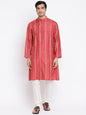 Fabindia Men Silk Blend Dobby Long Kurta Red_XS