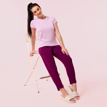 Enamor Womens Solid Slim Fit T-Shirt (E047_Orchid Bloom