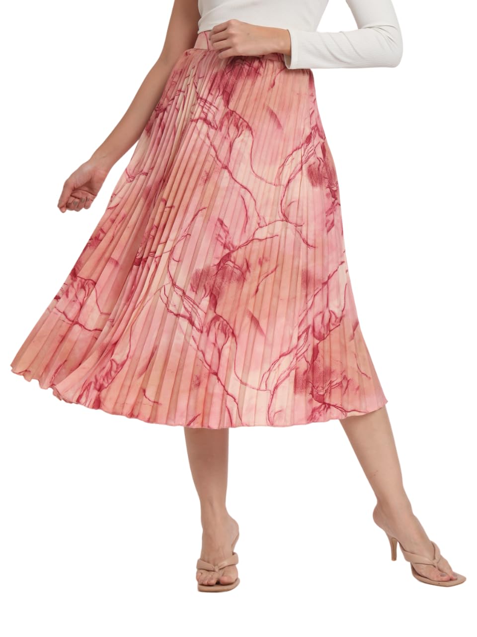 Kzully | Marble Elegance A WomanS A-Line Midi Printed Skirt Masterpiece Maroon