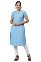 Aurelia Women Ice Blue Dobby Floral Yarn Dyed Straight Kurta_22AUA13342SS-702535_XXL