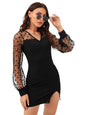 Greciilooks Dresses For Women || Lycra Plain Short Dress || Bodycon Dress || Polka Dot Long Net Puff Sleeves || Pencil Dress For