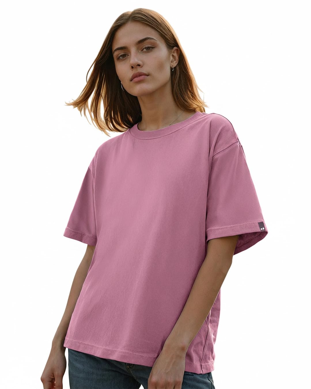 Bewakoof Womens Solid Oversized Half Sleeve Round Neck Cotton T-Shirt_581371_Purple_2XL