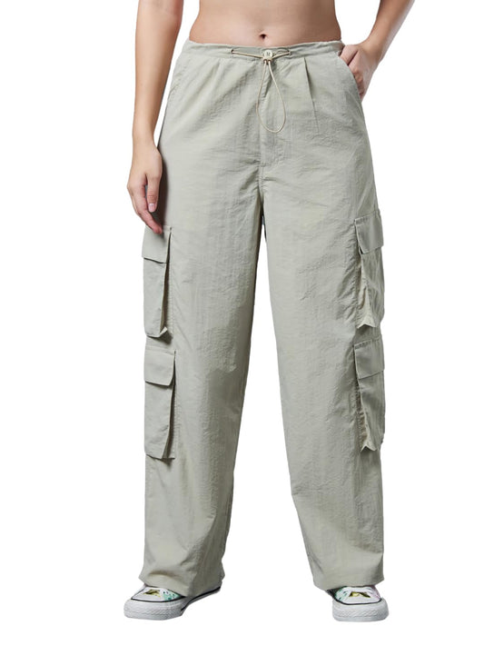 Bewakoof Womens Solid Oversized Fit Nylon Parachute Pants_628268_Grey_2XL