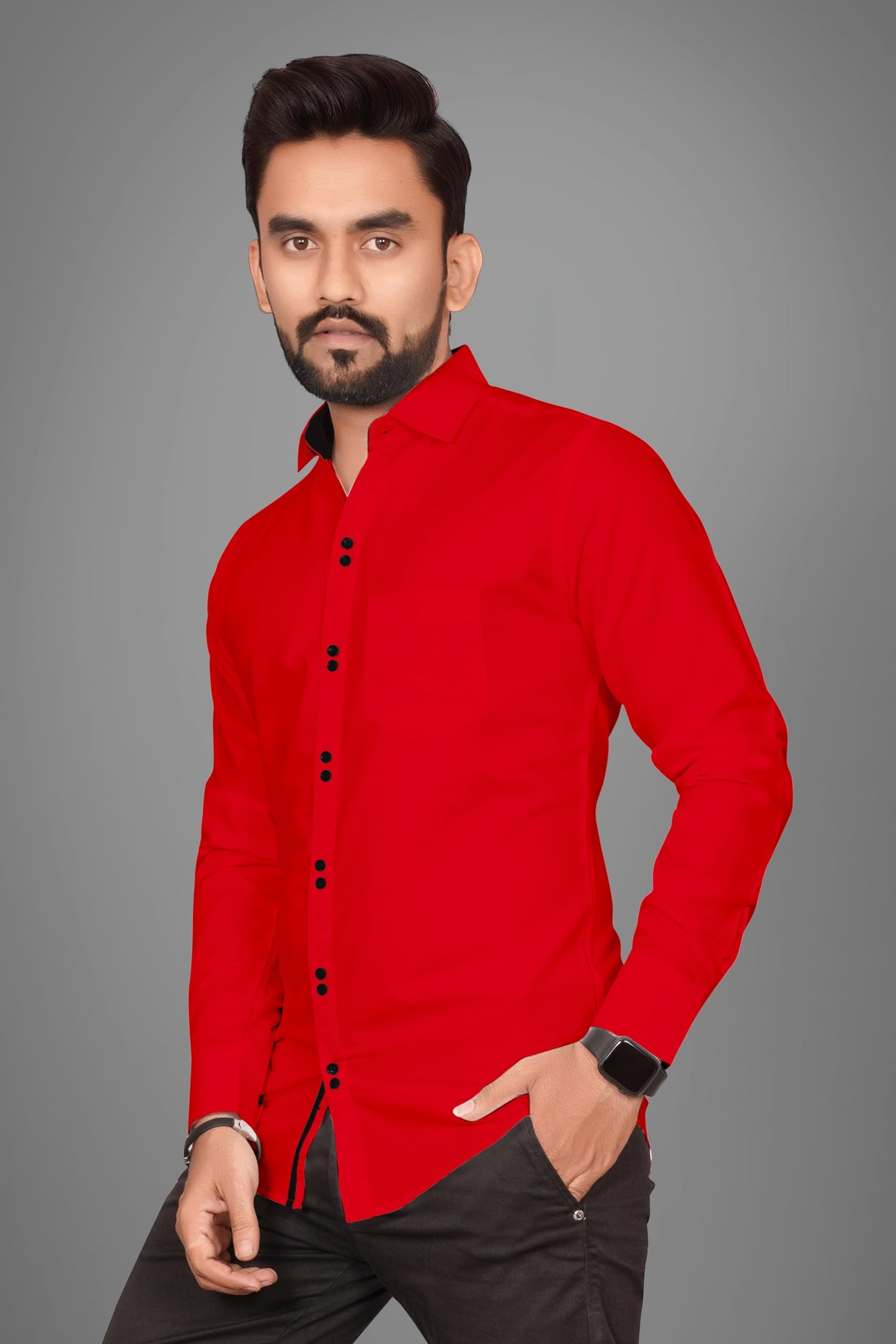 Besix MenS Red Cotton Blend Full Sleeve Shirt For Man With Tailored Fit Spread Collar And Standard Length - Formal Stylish Wear