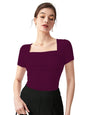 Shasmi Womens & Girls Magenta Womens Summer Square Neck Solid Color Ruched Tee Workwear Pleated Casual t-Shirt for Women (Top