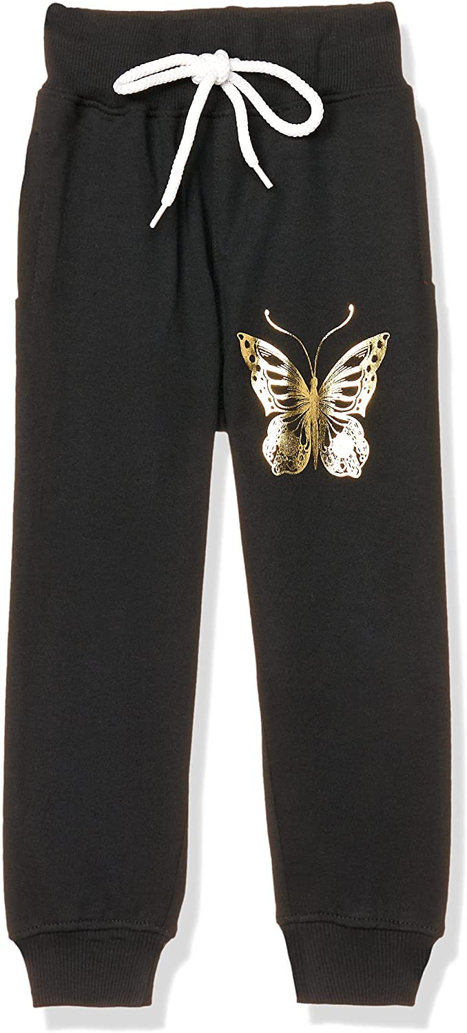 T2F Girls Regular Fit Printed Cotton Joggers Track Pants Black