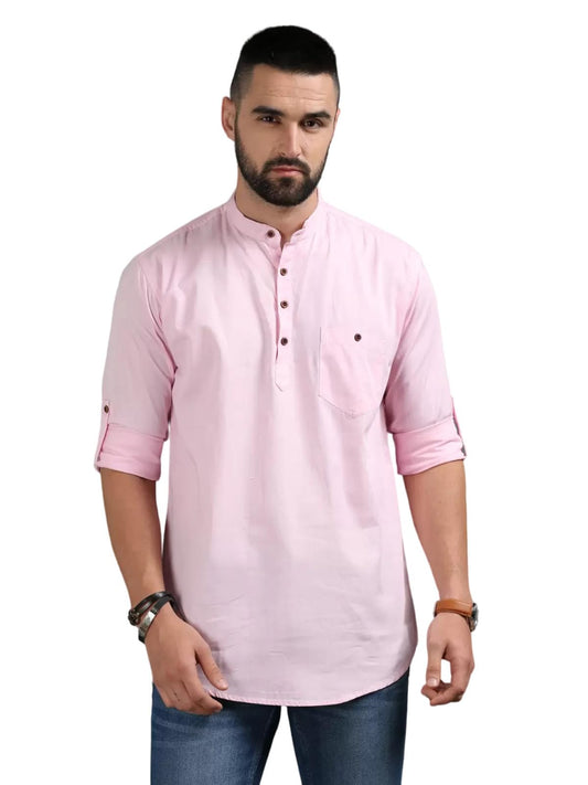 Deemoon MenS Regular Fit Solid Spread Collar Casual Shirt With A Trendy Mandarin Collar Crafted From A Premium Cotton Blend Lig