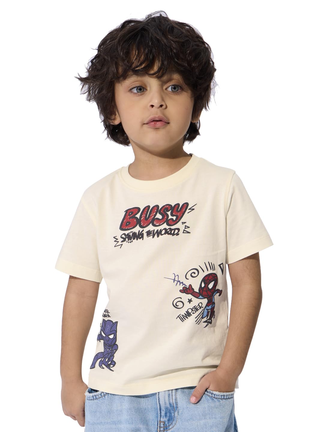 The Souled Store Official Marvel : Saving The World Boys Short Sleeves Round Neck Green Graphic Printed Regular Fit Cotton T-Shi