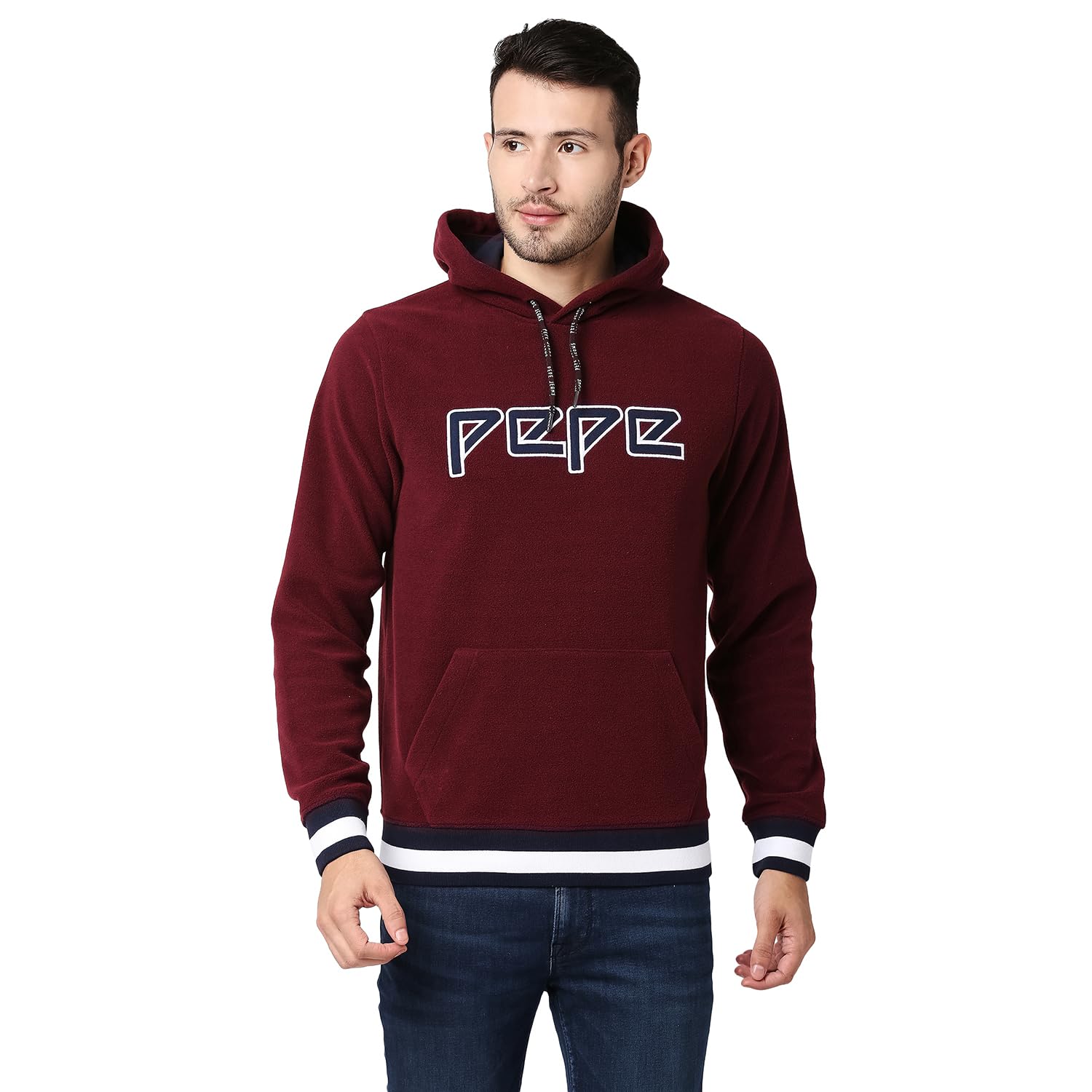 Pepe Jeans Mens Len Hooded Sweatshirt, Burgundy,L