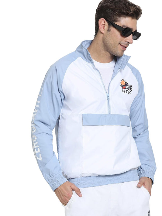 Bewakoof Air 1.0 Mens Color Block Regular Fit Full Sleeve Round Neck Polyester Windcheater Jacket 364948 White XL