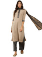 ZIYAA Women's Beige Crepe Kurta,Palazzo Set with Dupatta