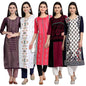 Pinkmint WomenS Printed Kurti For WomenS Round Neck Straight Kurti For Women (Pack Of 5)