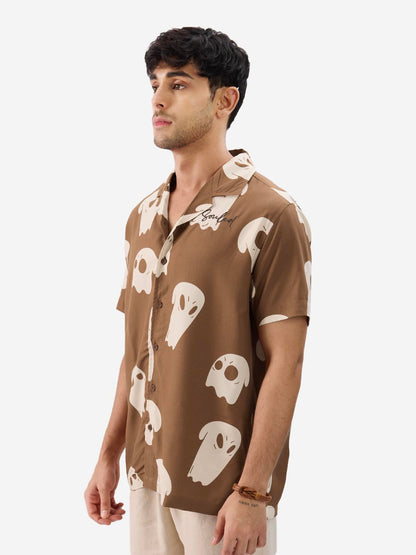 The Souled Store 4 Souls Holiday Men and Boys Short Sleeves Collared Neck Button Front Brown All Over Printed Cotton Shirts
