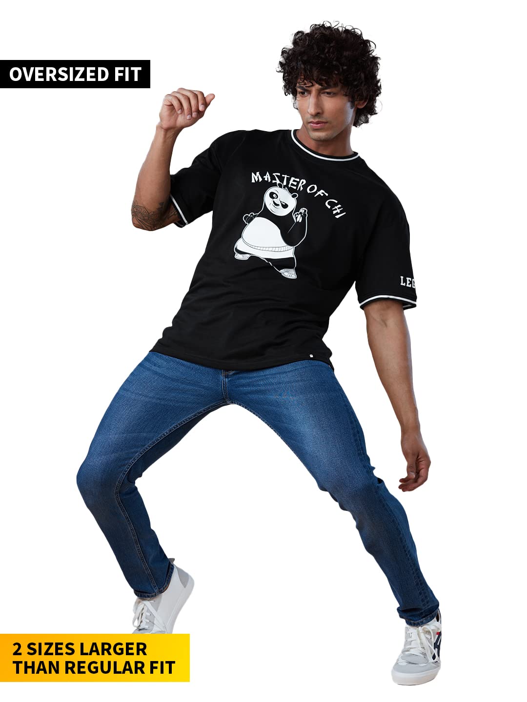 The Souled Store | Men Official Kung Fu Panda Master of Chi Round Neck Black Color | Printed Half Sleeve | 100% Cotton Oversized