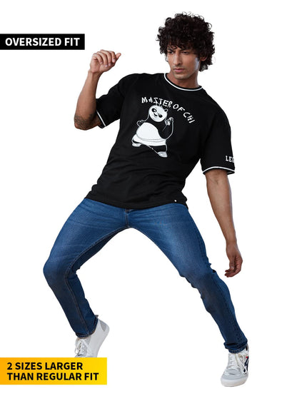 The Souled Store | Men Official Kung Fu Panda Master of Chi Round Neck Black Color | Printed Half Sleeve | 100% Cotton Oversized