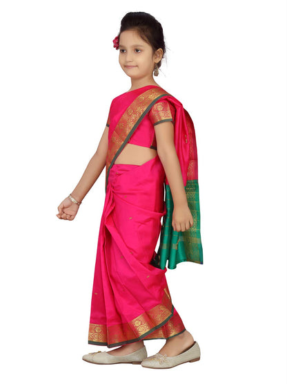 Aarika Girls Rani Colour Saari (SR-20690-RANI-18)