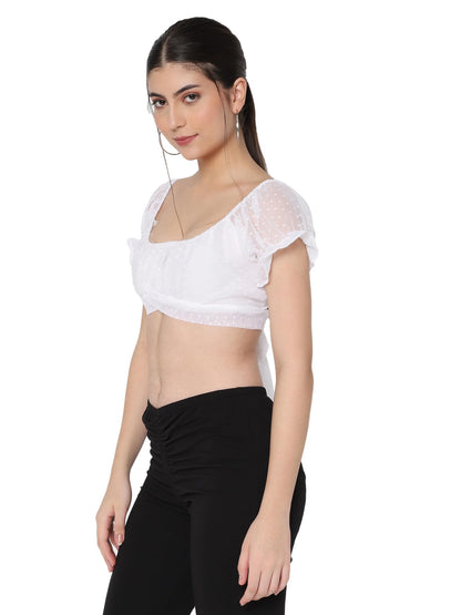 AVANOVA Slim Fit Western for Womens Ruched Solid Tunic Top_White Butti