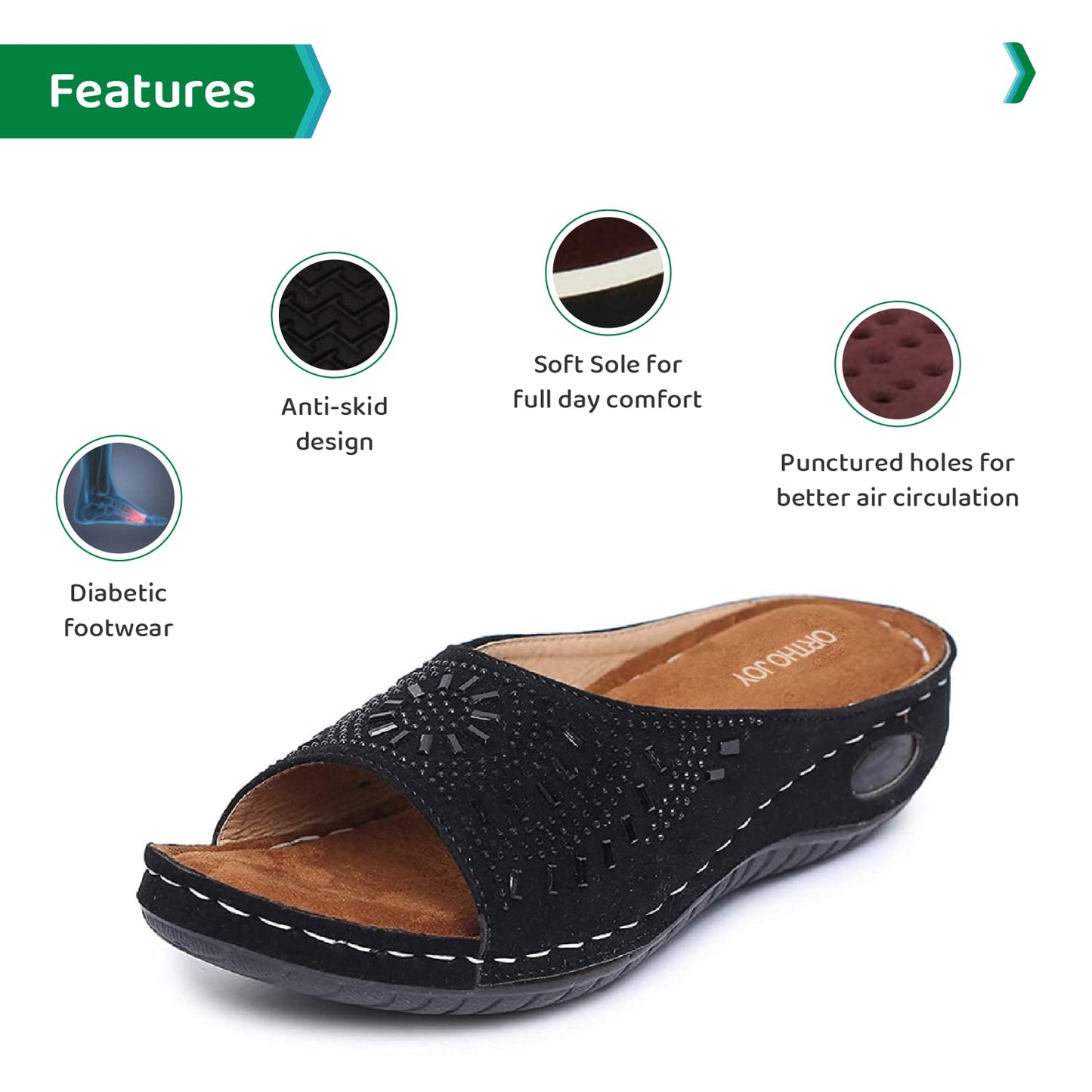 Ortho Joy WomenS Extra-Soft Comfortable Fancy Slippers - Black