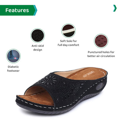 Ortho Joy WomenS Extra-Soft Comfortable Fancy Slippers - Black