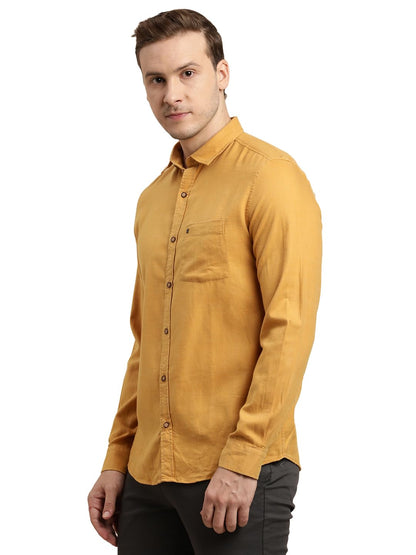 Turtle Men Cotton Lyocell Mustard Solid Slim Fit Full Sleeve Casual Shirt