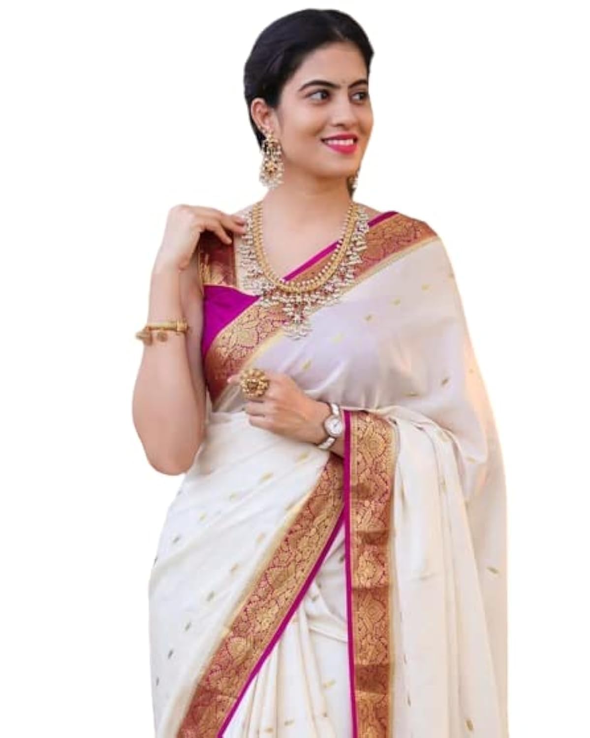 Flosive Ayn Womens Present Banarasi Soft Lichi Silk Saree Beautiful Jacquard Rich Pallu Design Work Zari Devika Kanjivaram Silk