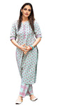 Gosriki WomenS Green & Pink Floral Printed Kurta With Trousers