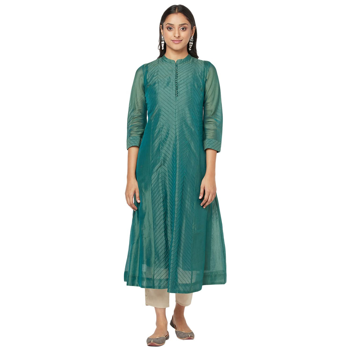 Fabindia WomenS Cotton Silk Solids Slim Kurta_Light Green_M