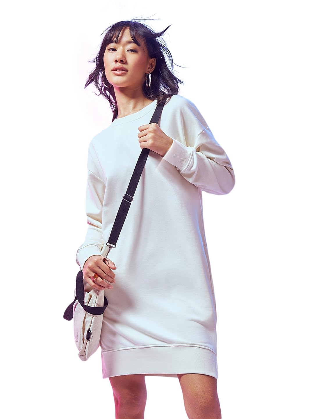 Bewakoof Womens Solid Oversized Sweatshirt Dress_596421_Pink_2XL