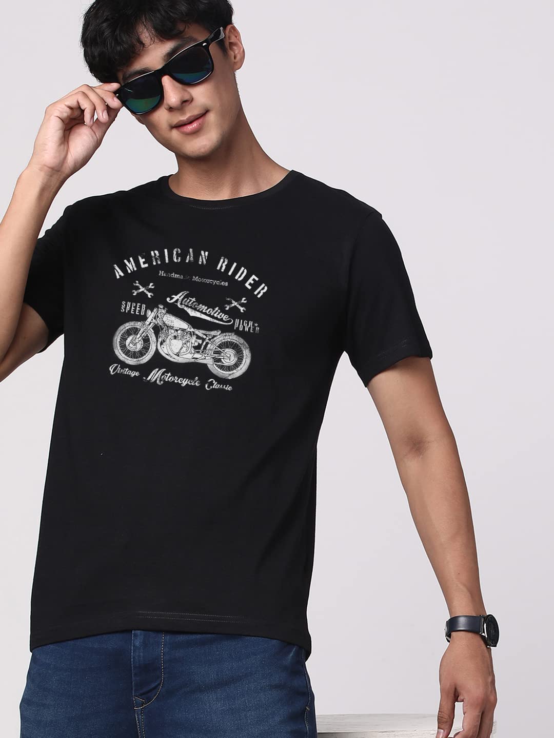 ADRO Men's Regular Fit T-Shirt (RN-M-AME-BL)