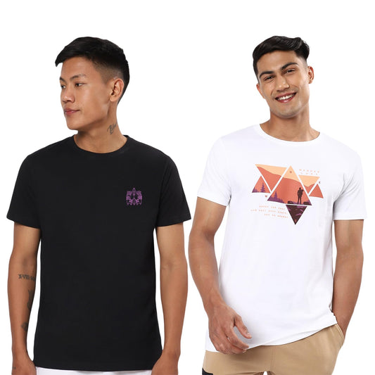 Bewakoof Mens Wander & Know Your Place Fool Printed 100% Cotton T-Shirts (Pack of 2) - Regular Fit, Round Neck, Half Sleeves_60