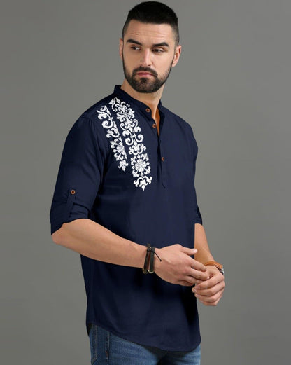 Finivo Fashion MenS Regular Fit Cotton Blend Kurta Shirt | Full Sleeve Ethnic Shirt With Mandarin Collar And Button Placket | C