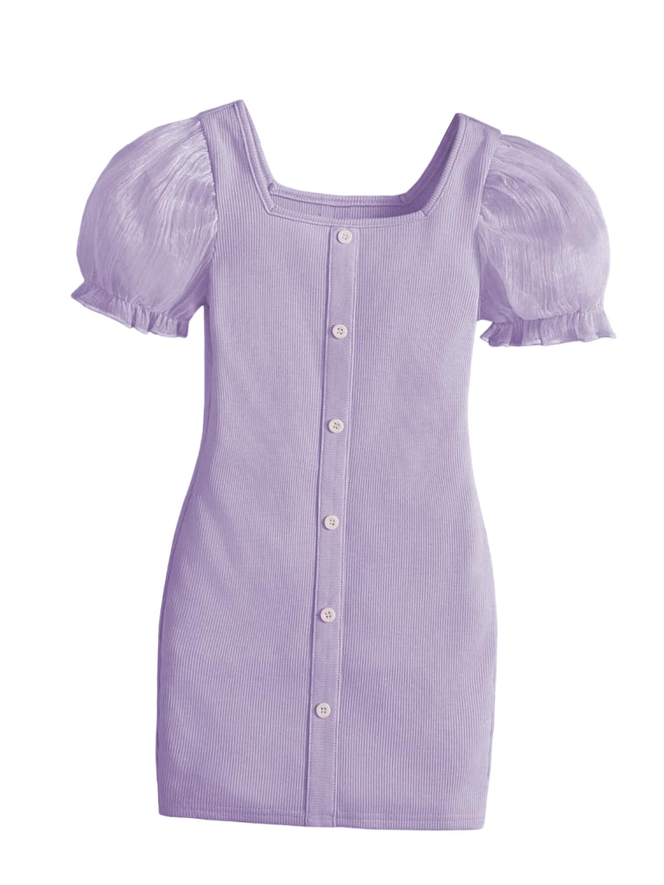TAGAS Young Girl Contrast Dobby Mesh Puff Sleeve Dress || Girls Dress || Party Dress for Girls ||Fency Dress||(GCD) Lavender