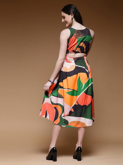 Selvia WomenS Western Dress | Digital Printed Sleeveless Crepe Western Dress For Women | Round Neck Fit & Flare Dress For Women