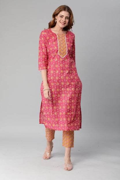 ANNI DESIGNER Women's Cotton Blend Traditional Straight Printed Kurta With Pant Set (Mikaa -Nw-An)