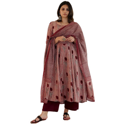 ANNI DESIGNER Womens Rayon Blend Floral Regular Kurta with Pant & Dupatta (Prisha Wine