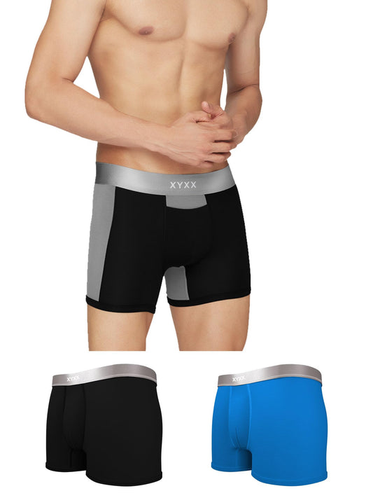 XYXX Mens Underwear Illuminati IntelliSoft Antimicrobial Micro Modal Trunk Pack of 3 (Black & Steel Grey ; Brilliant Blue ; Bla