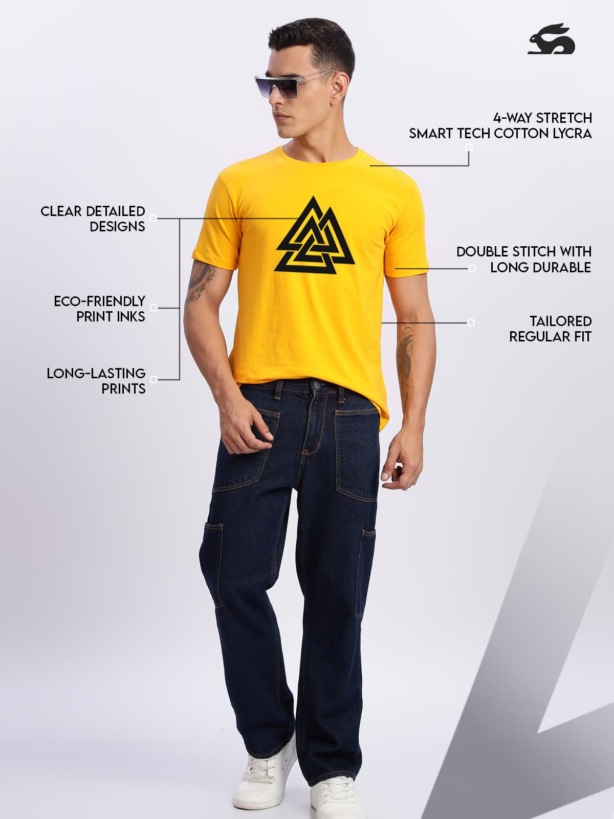 ADRO Triangle Mens Printed T-Shirt (RNR-M-TKT-MU_Mustard)