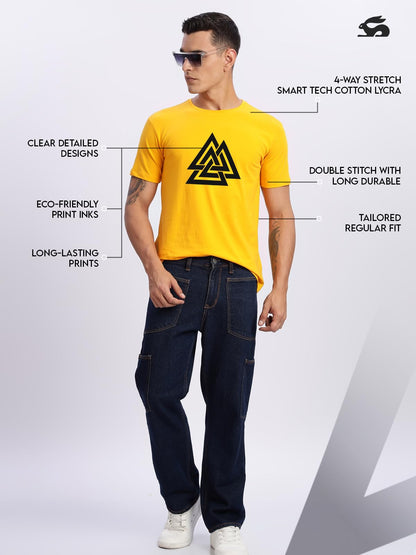ADRO Triangle Mens Printed T-Shirt (RNR-M-TKT-MU_Mustard)