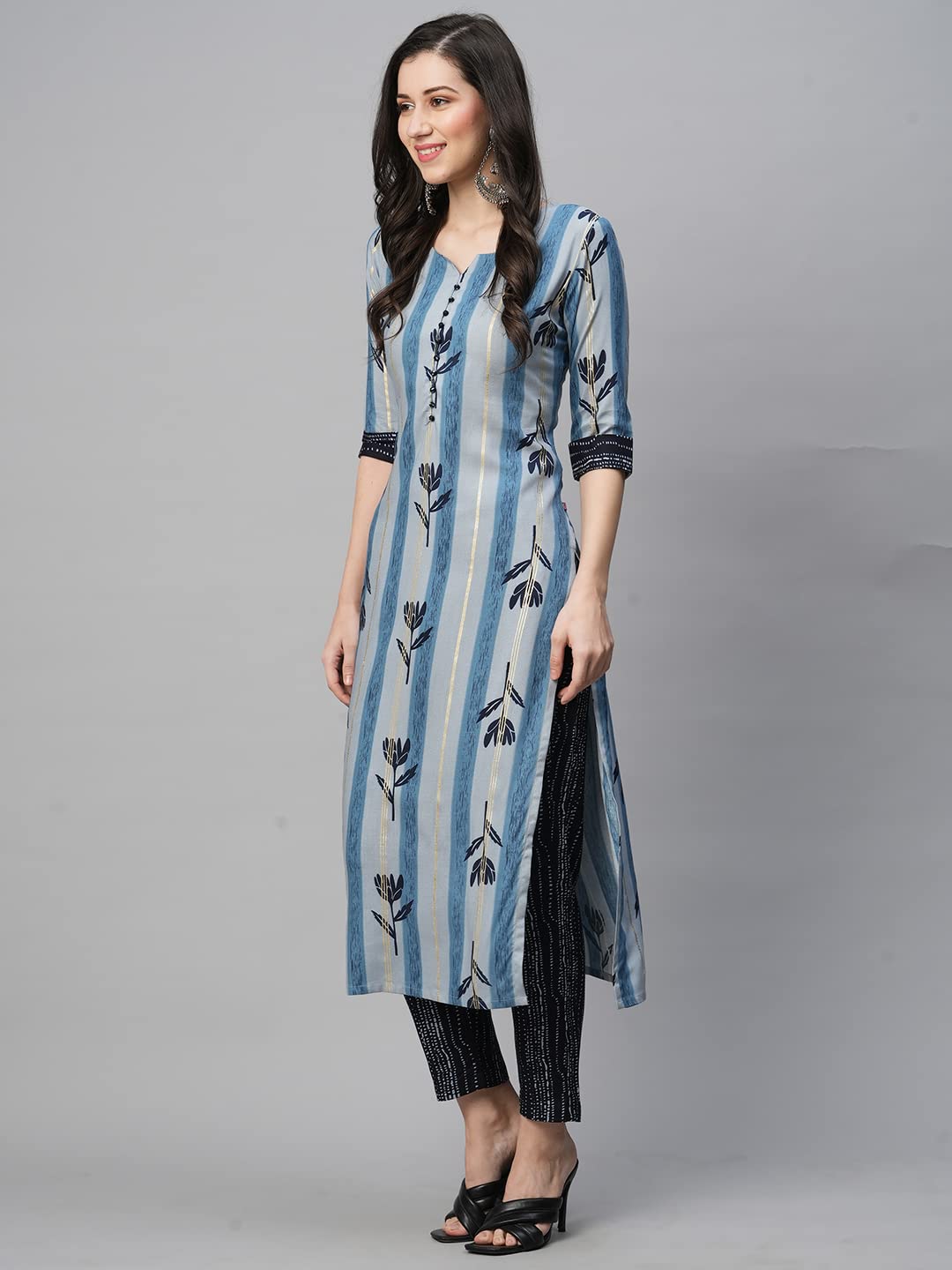 GoSriKi Women's Cotton Blend Straight Printed Kurta with Pant (Dania-Nw-GS)