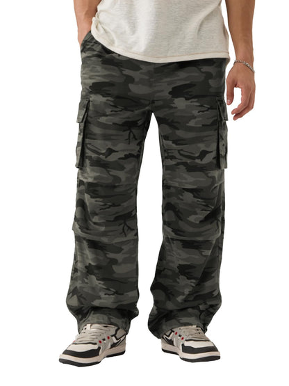 The Souled Store Parachute Pants: Green Camo Men and Boys Buttoned Baggy Fit Cotton Parachute Pants
