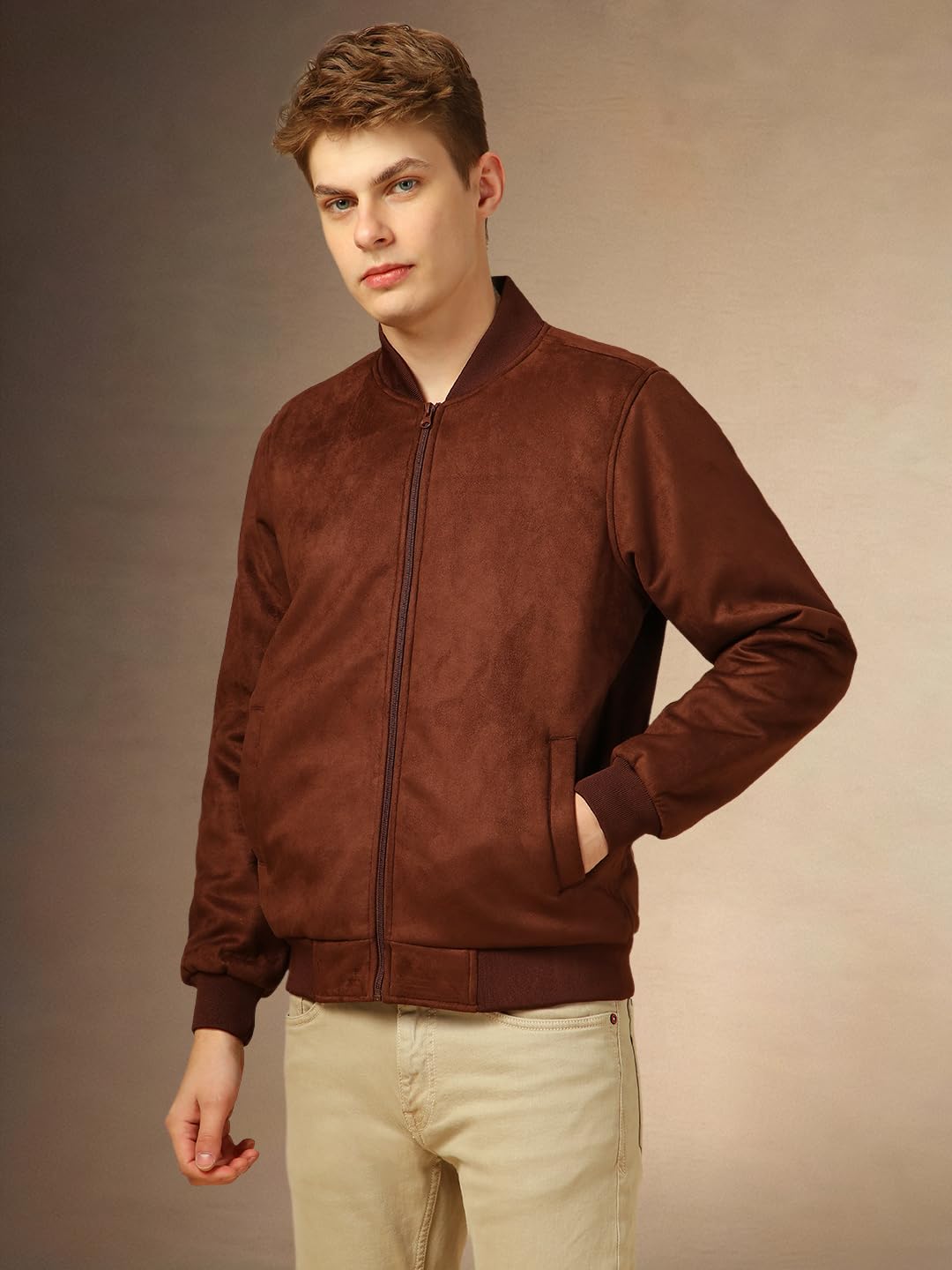 Dennis Lingo Men Regular Fit Suede Fabric Full Sleeves Solid Jackets