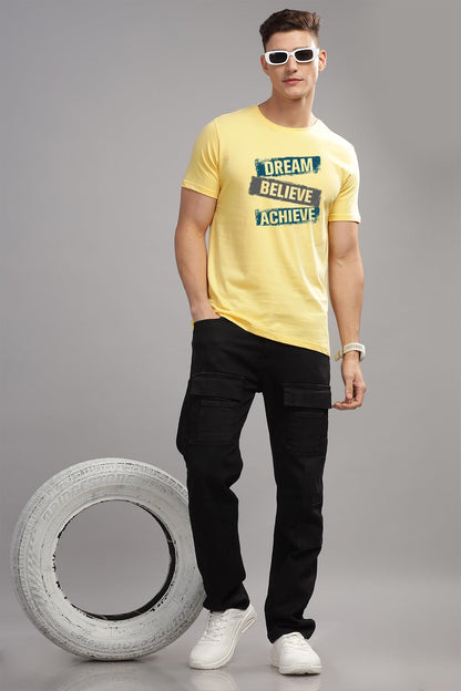 ADRO Men's Solid Regular Fit T-Shirt (RN24-DBA-LY_Light Yellow